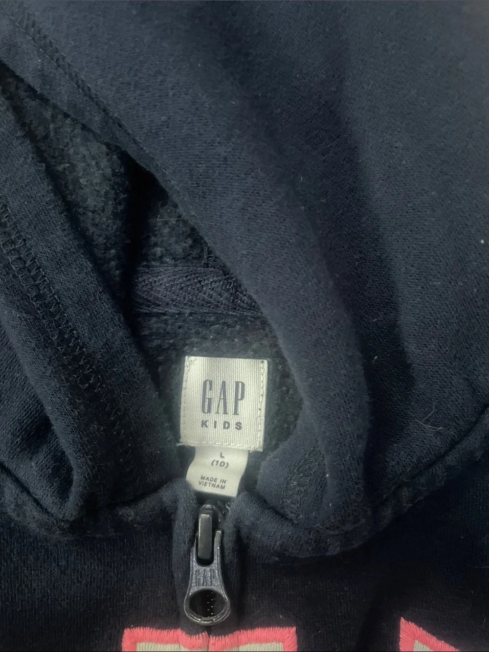 GAP Navy Zip Hoodie with Pink-Trimmed Logo